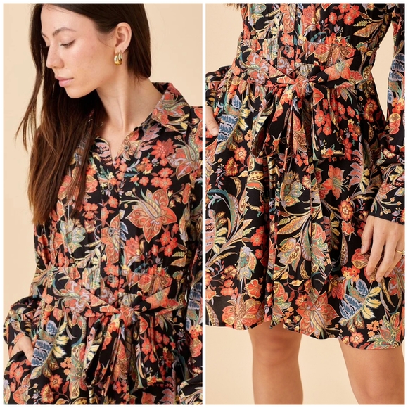 FEW LEFT❗️POLAGRAM Black Floral Long Sleeves Short Dress - Picture 5 of 8